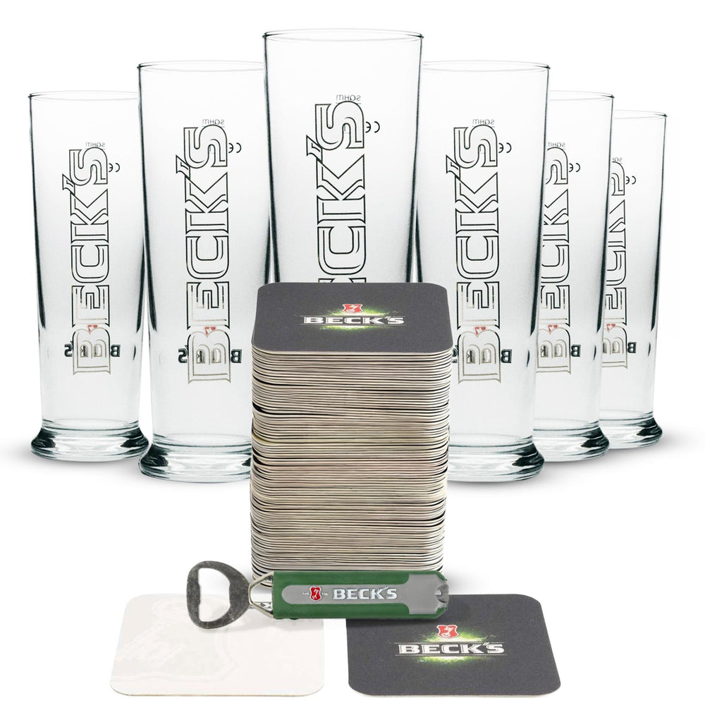 Becks Bier Bar Bundle Set I composé de 6 verres à bière, sous-verres et décapsuleurs