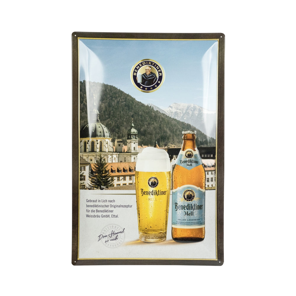 Plaque en émail « Hell » (blonde) 60 x 41 cm, style verre, décoration murale, bière bénédictine