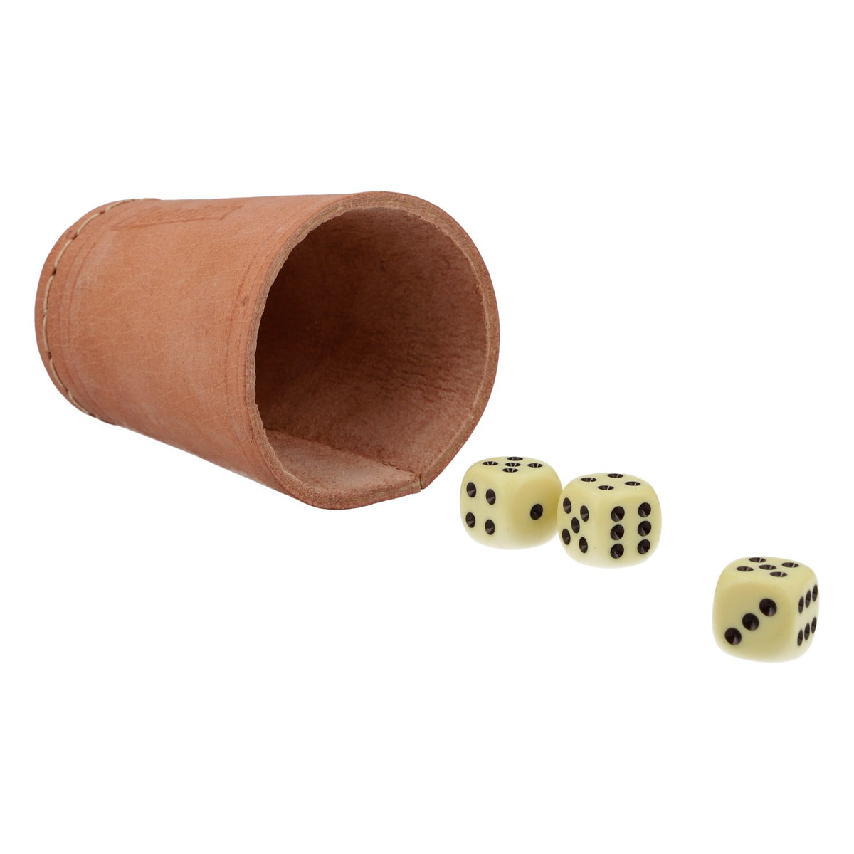 Gobelet à dés Berentzen en cuir avec 3 dés, marron, logo – Original – Vue 3