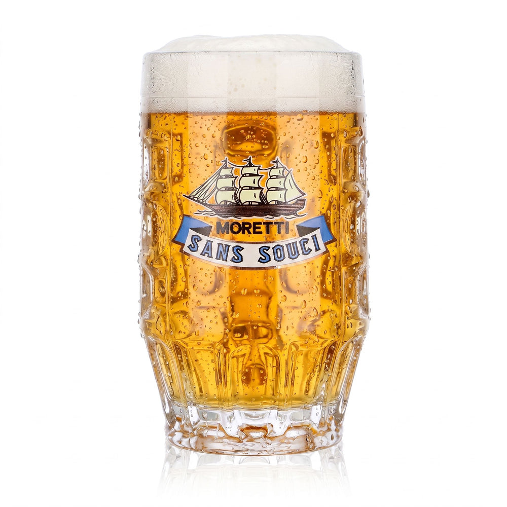Verre à bière Birra Moretti, chope de 0,2 l, motif en relief « Sans Souci »