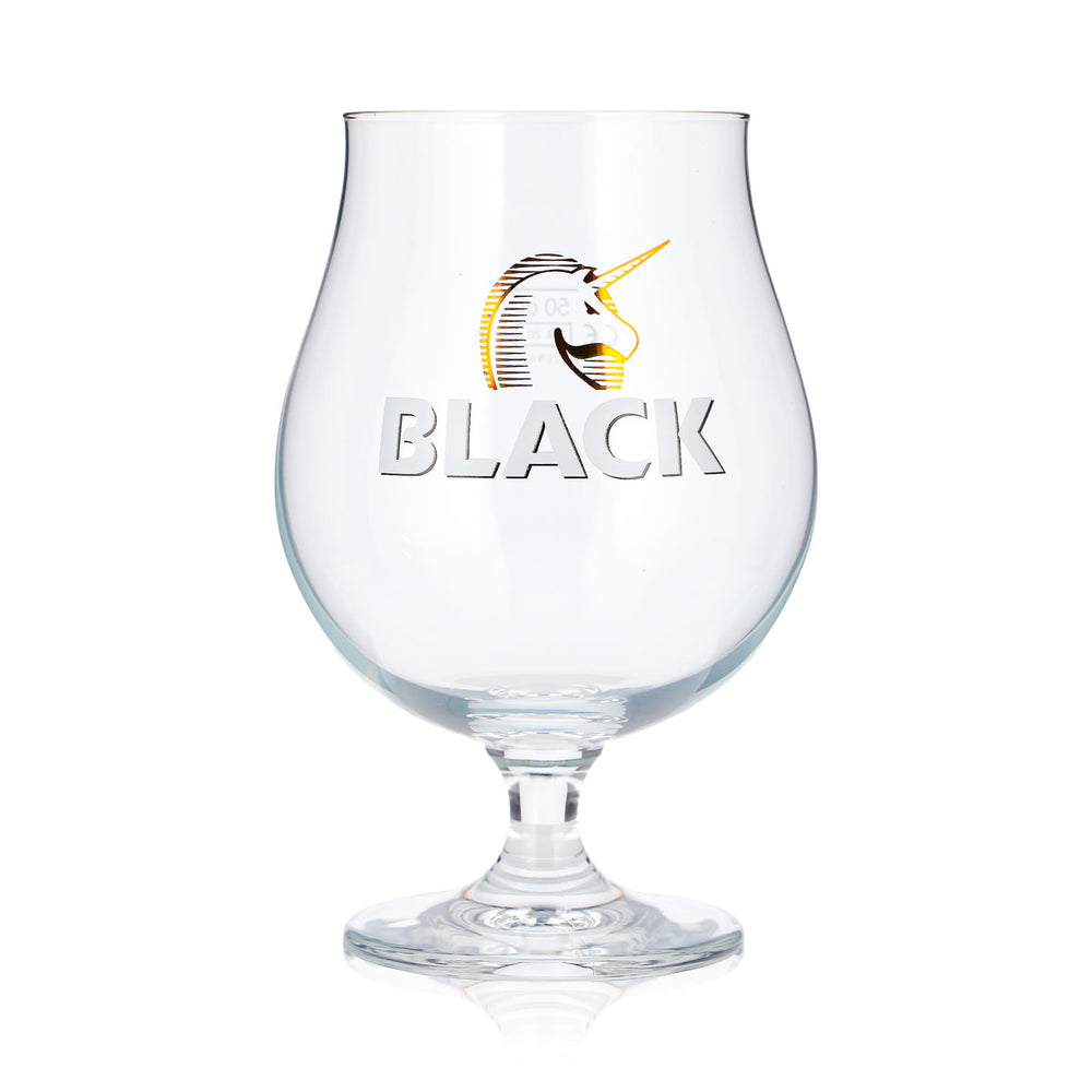 Verre à bière noir 0,5 l, forme de coupe, logo licorne, inscription blanche « Ritzenhoff »