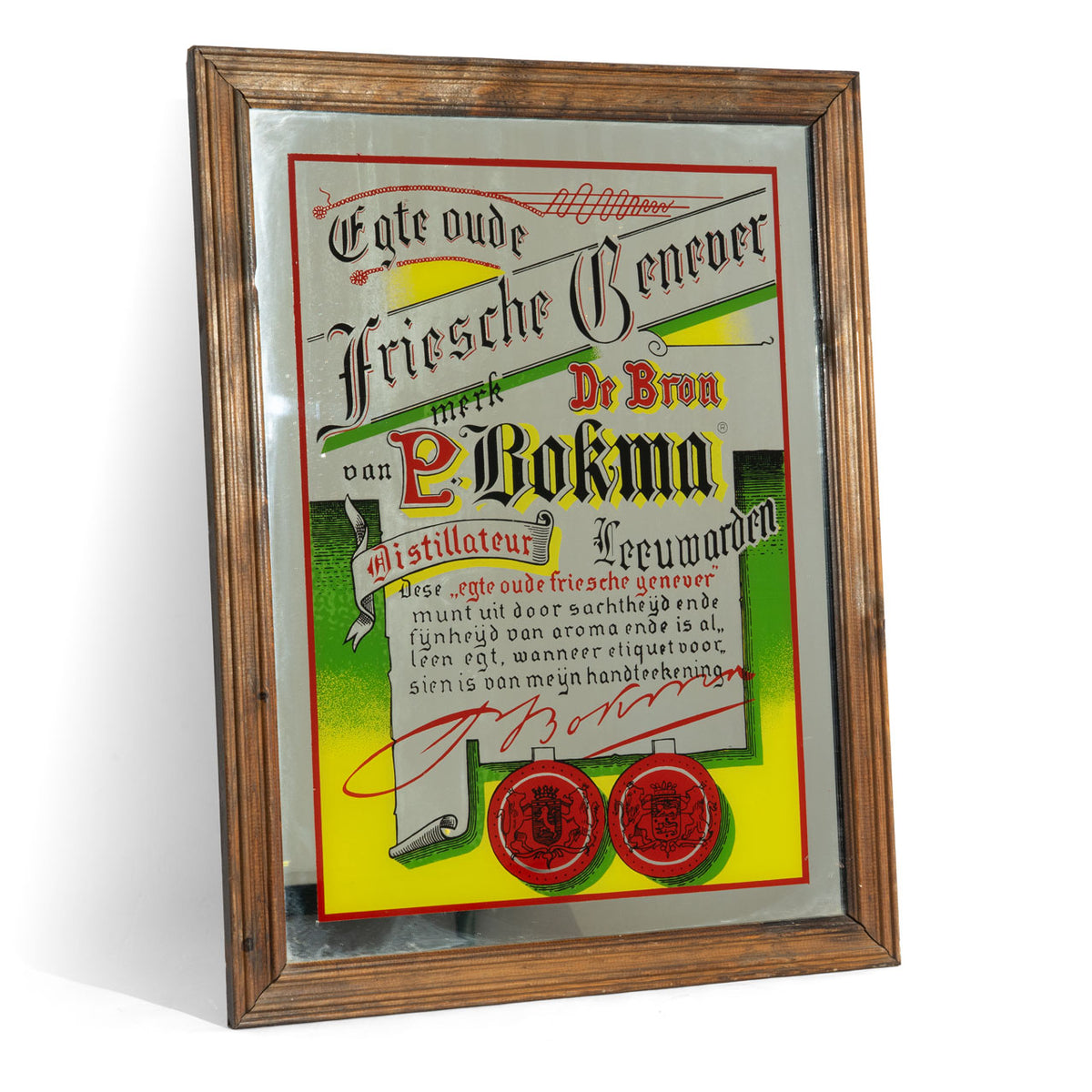 Bokma Liqueur Miroir publicitaire Accessoires de bar Décoration murale Cadre marron