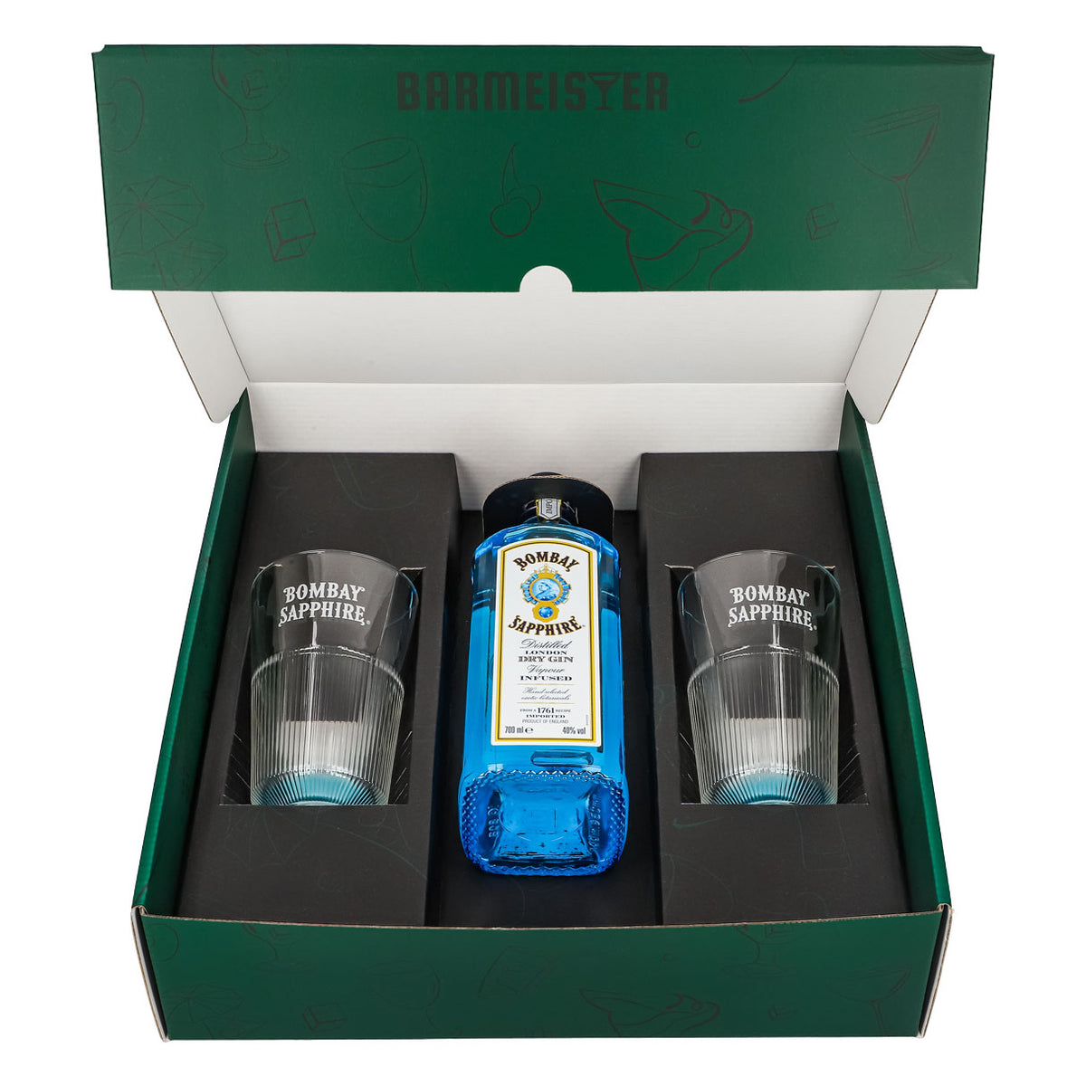 Bombay Sapphire Gin Geschenksets Grün–Longdrinkglas Relief – Ansicht 2