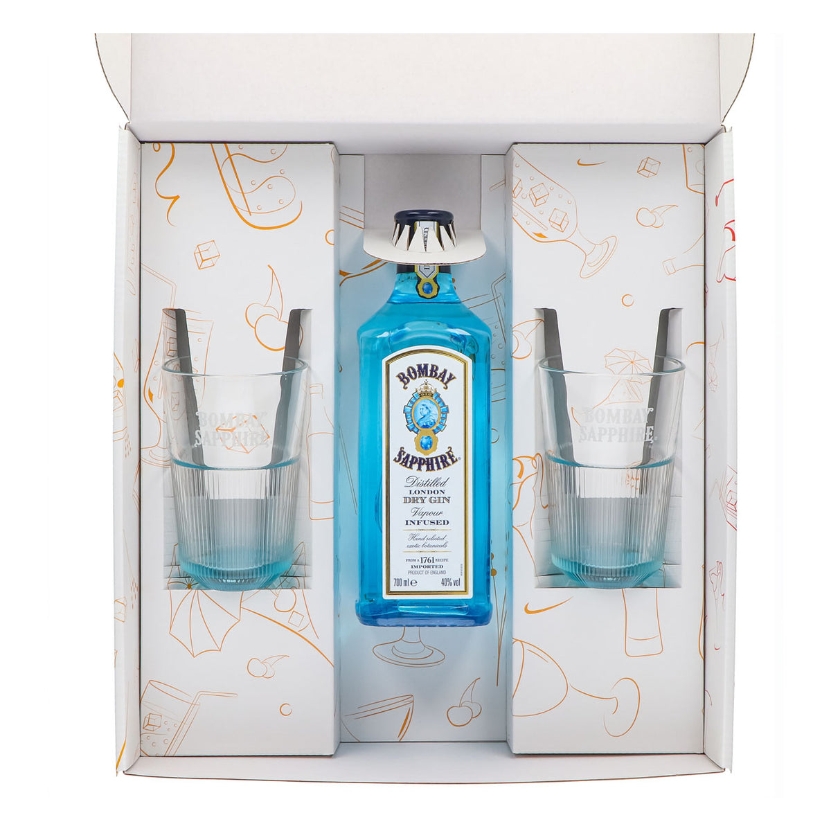 Bombay Sapphire Gin Geschenksets Weiß–Longdrinkglas Relief – Ansicht 3