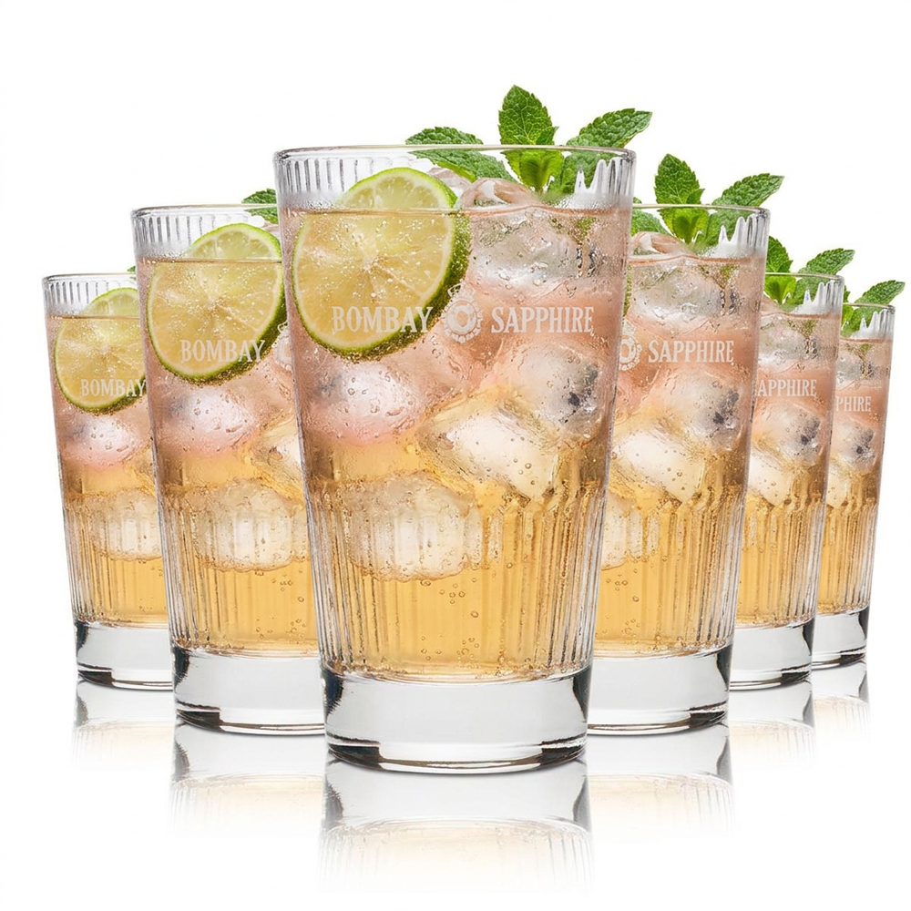 Lot de 6 verres Bombay Sapphire, verres à long drink de 0,4 l « Timeless Relief » pour gin tonic