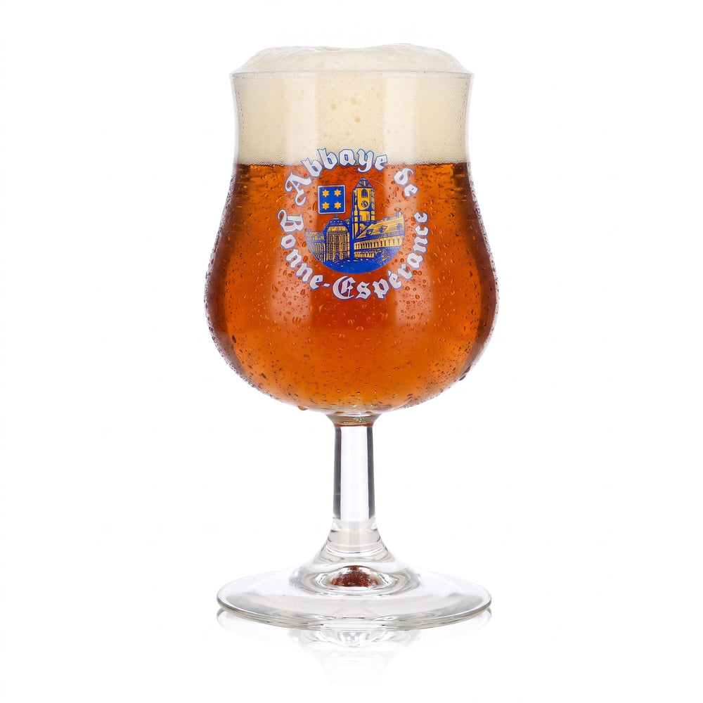 Verre à bière Bonne Espérance, modèle « Pokal », 0,35 l ; verre à bière Abbaye 6e, modèle « Tulipe », verre « Pokal »