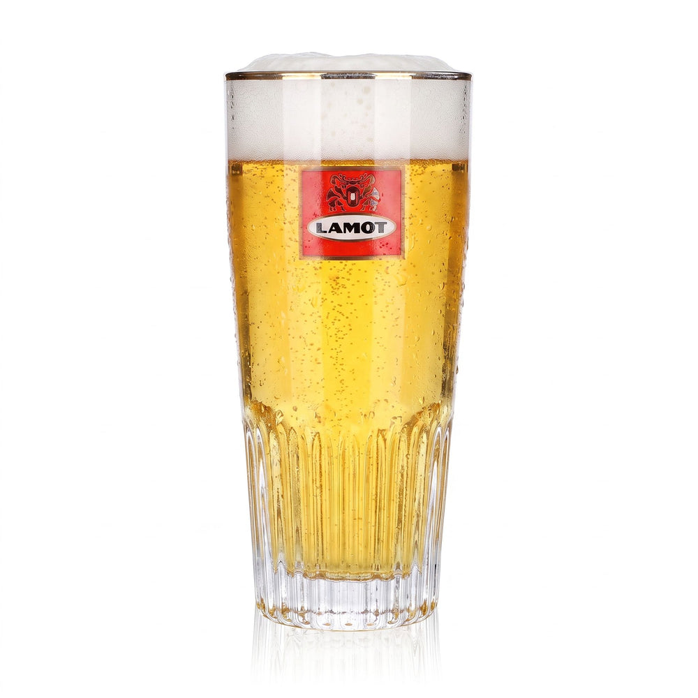 Verre à bière de la brasserie Lamot, 0,33 l, Kölsch, logo rouge, bord doré