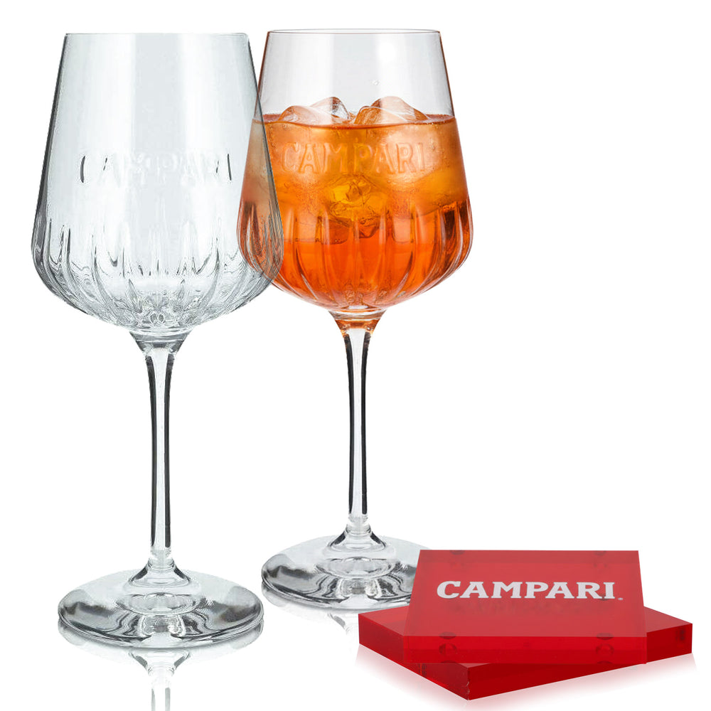 Ensemble Campari Liqueur Bar Bundle Set I composé de 2 verres à vin Milano et 2 sous-verres