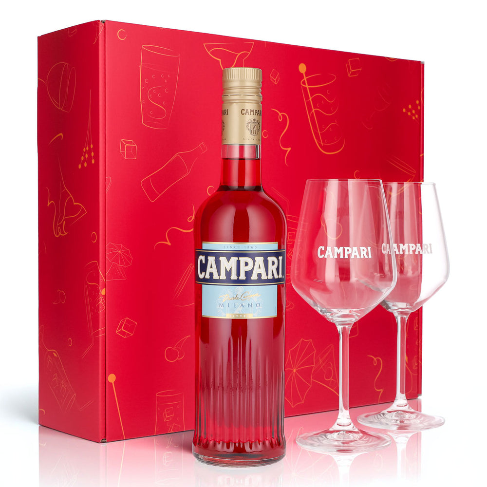 Campari Likör Geschenkset 0,7l Flasche 25 % Vol. + Spritz Gläser Amalfi–pink