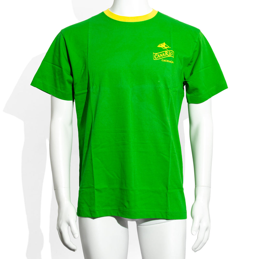 T-shirt Canario Cachaca pour homme, vert uni, encolure ronde, bordure jaune, taille M
