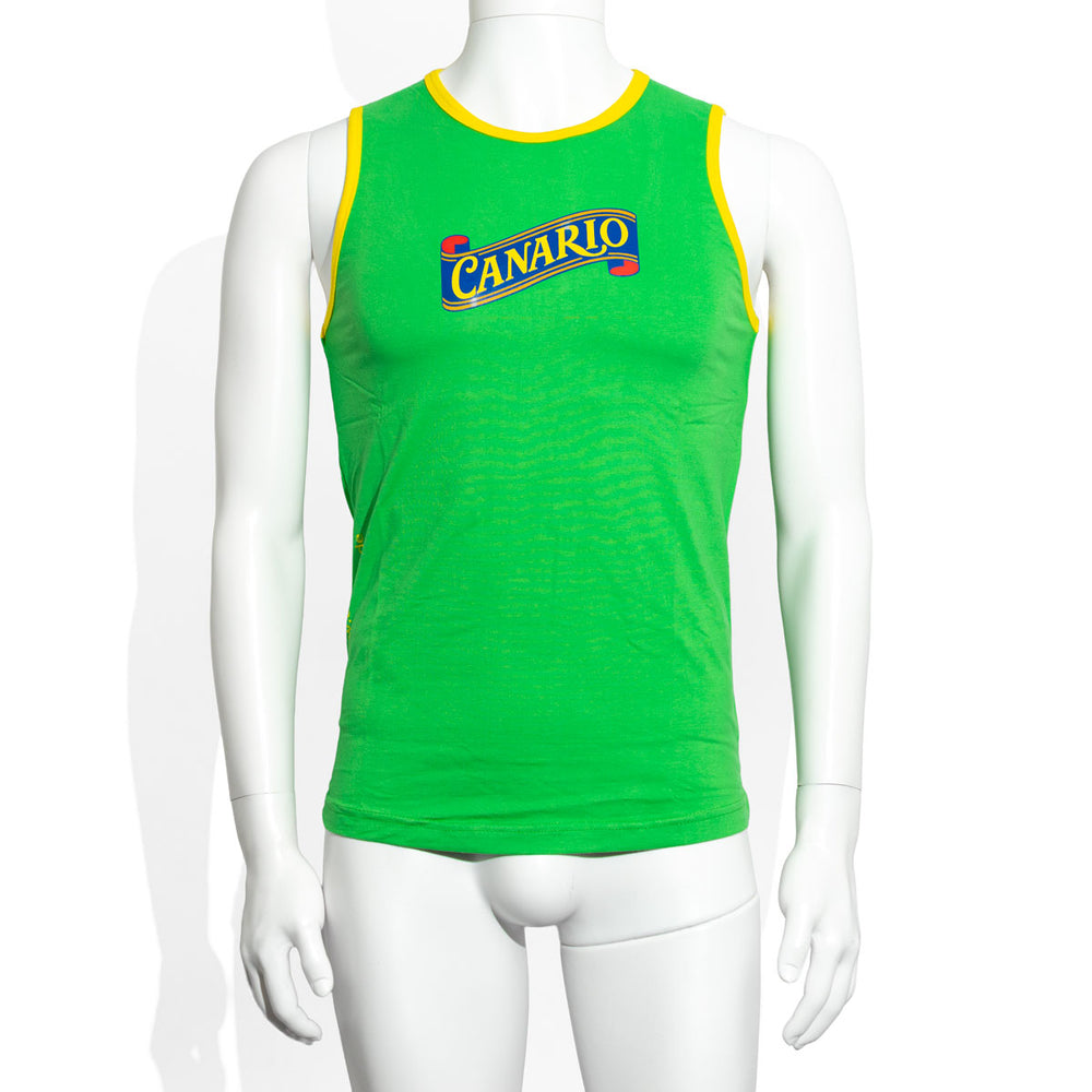 T-shirt Canario Cachaca pour homme, vert clair uni, encolure ronde, bordure jaune, taille M