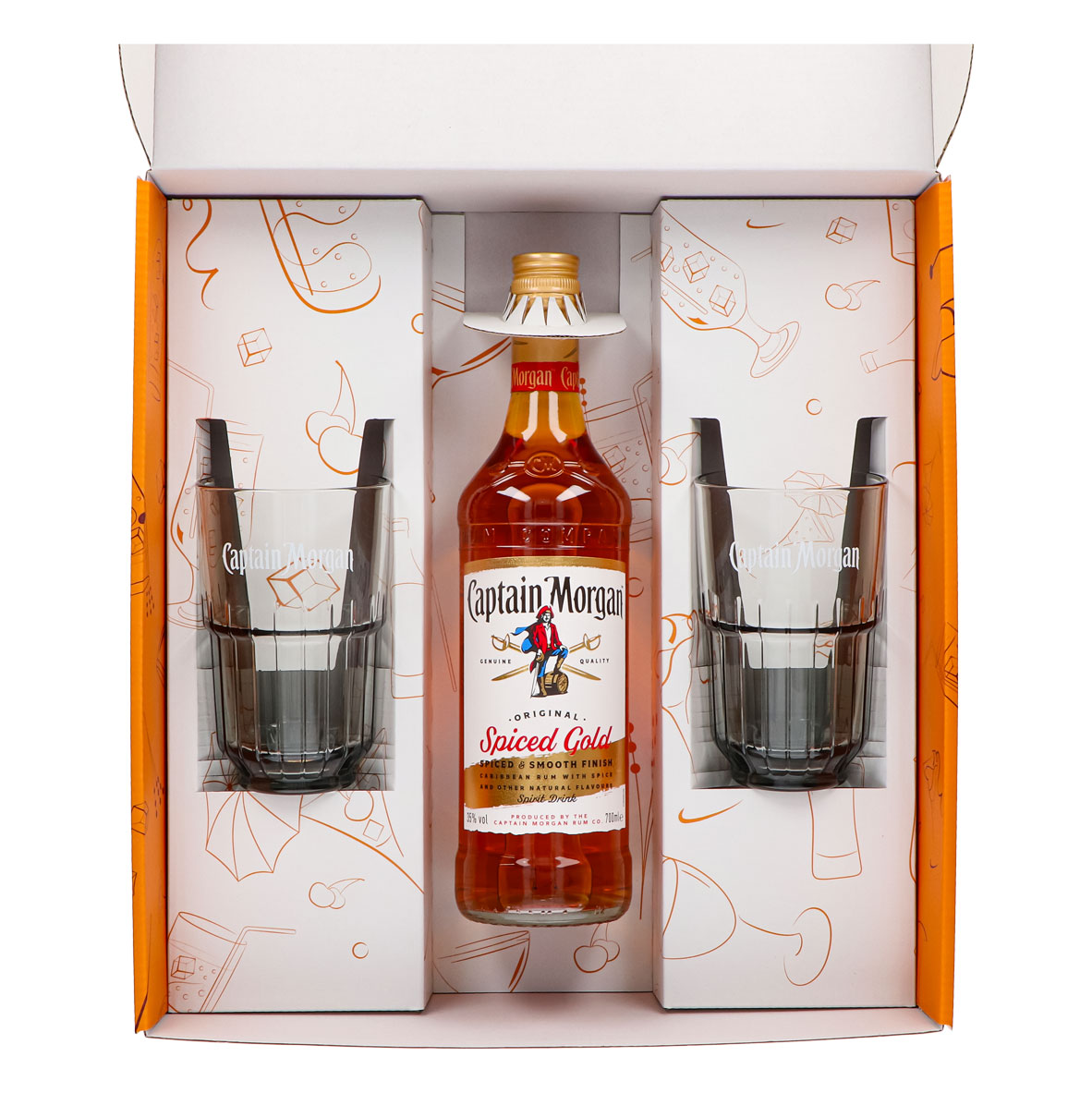 Coffrets cadeaux Captain Morgan verre à long drink orange en relief – Vue 3