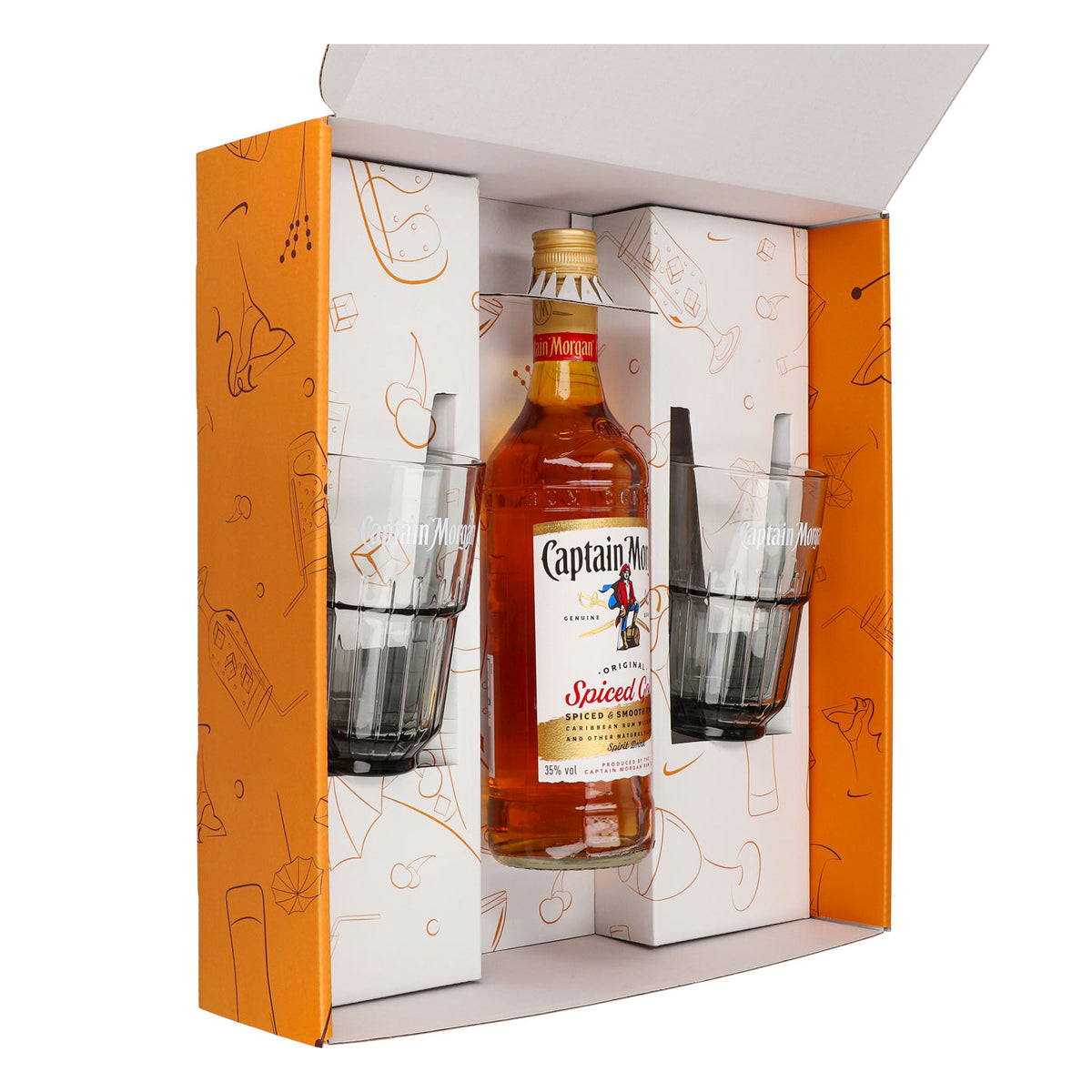 Coffrets cadeaux Captain Morgan verre à long drink orange en relief – Vue 4