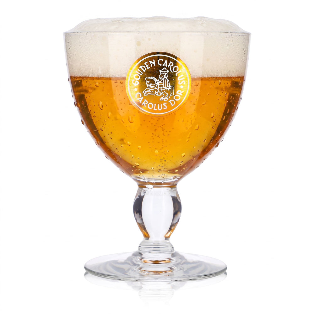 Verre à bière Carolus 0,47 l, forme coupe, logo doré « Gouden »