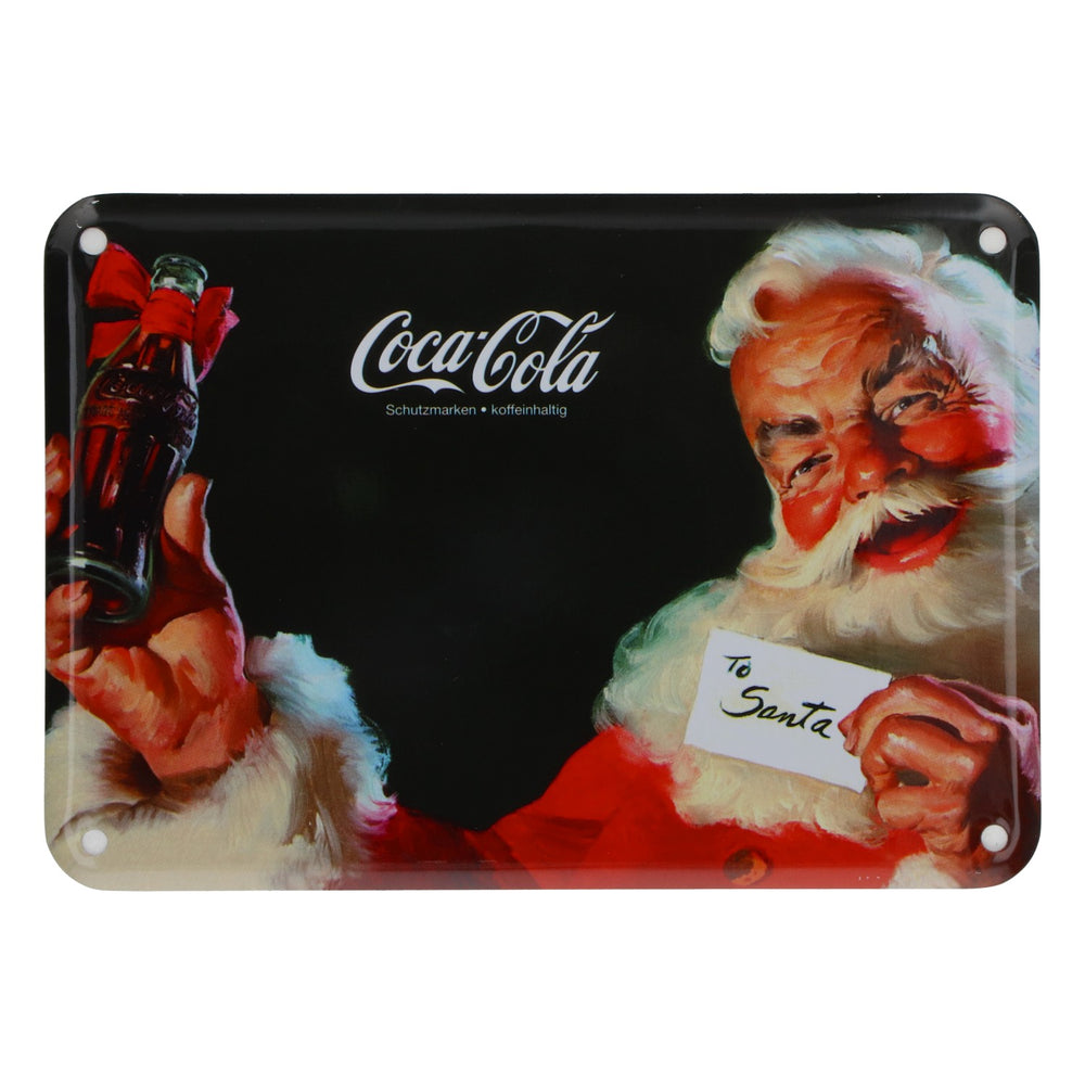 Plaque en métal Coca-Cola « To Santa » (Au Père Noël) – Décoration rétro – 15 x 10,5 cm