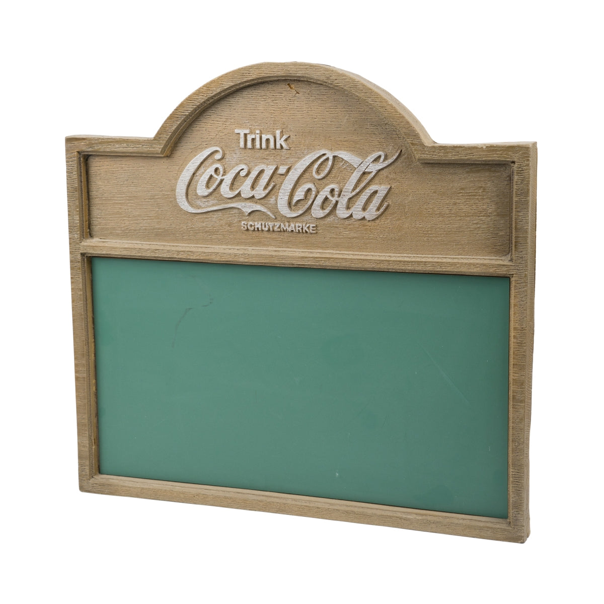 Tableau noir Coca Cola en plastique moulé par injection, aspect bois vert rétro, pour publicité murale