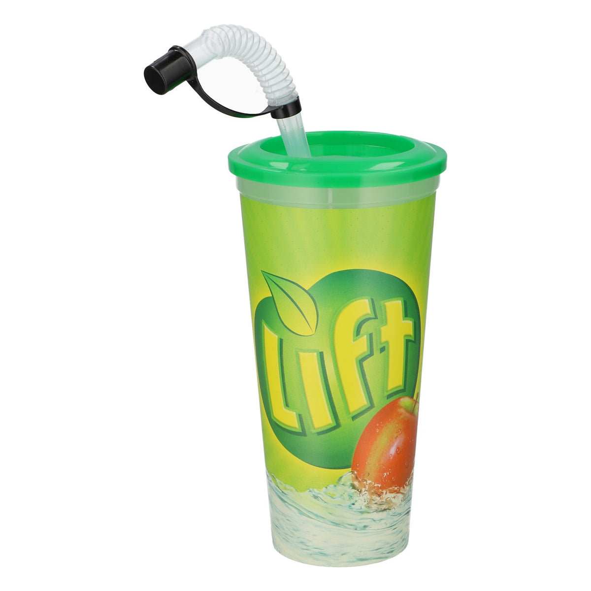 Gobelet réutilisable Coca-Cola Lift 0,6 l, motif pomme, avec paille, en plastique