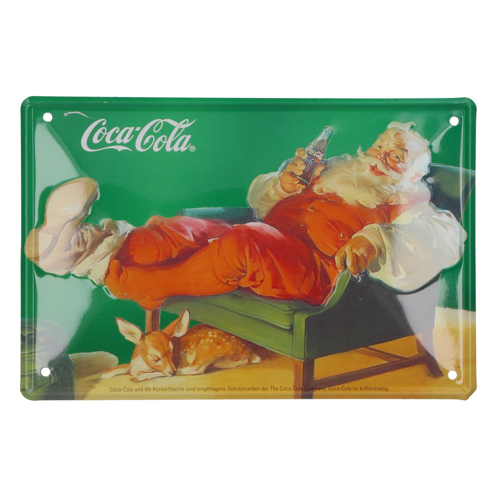 Plaque en tôle Coca-Cola « Père Noël allongé », 15 x 10 cm