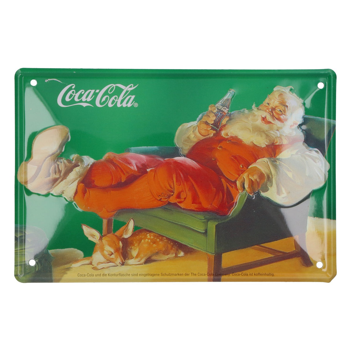 Plaque en tôle Coca-Cola « Père Noël allongé », 15 x 10 cm