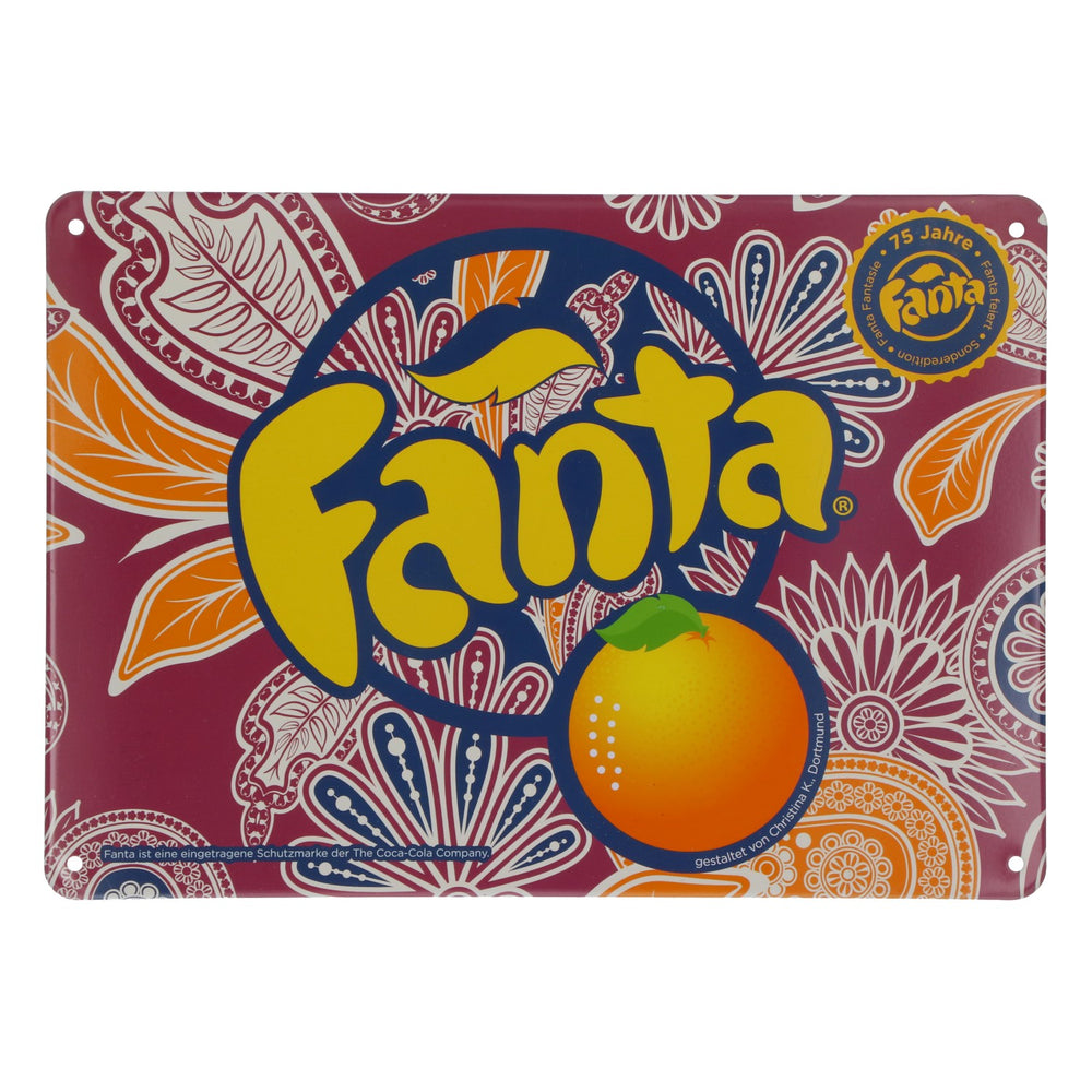 Plaque métallique décorative Coca-Cola et Fanta violette « 75 ans »  21 x 15 cm