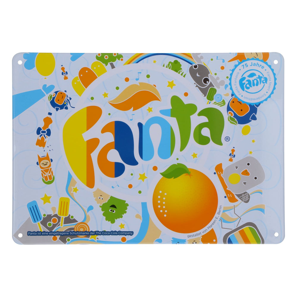 Plaque métallique décorative murale Coca-Cola et Fanta multicolore « 75 ans »  21 x 15 cm