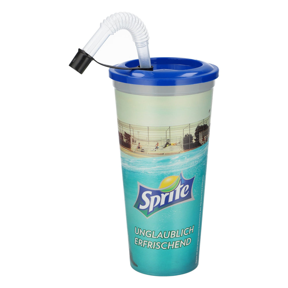 Gobelet réutilisable Coca-Cola Sprite avec paille, 0,6 l, motif « Baignade », en plastique