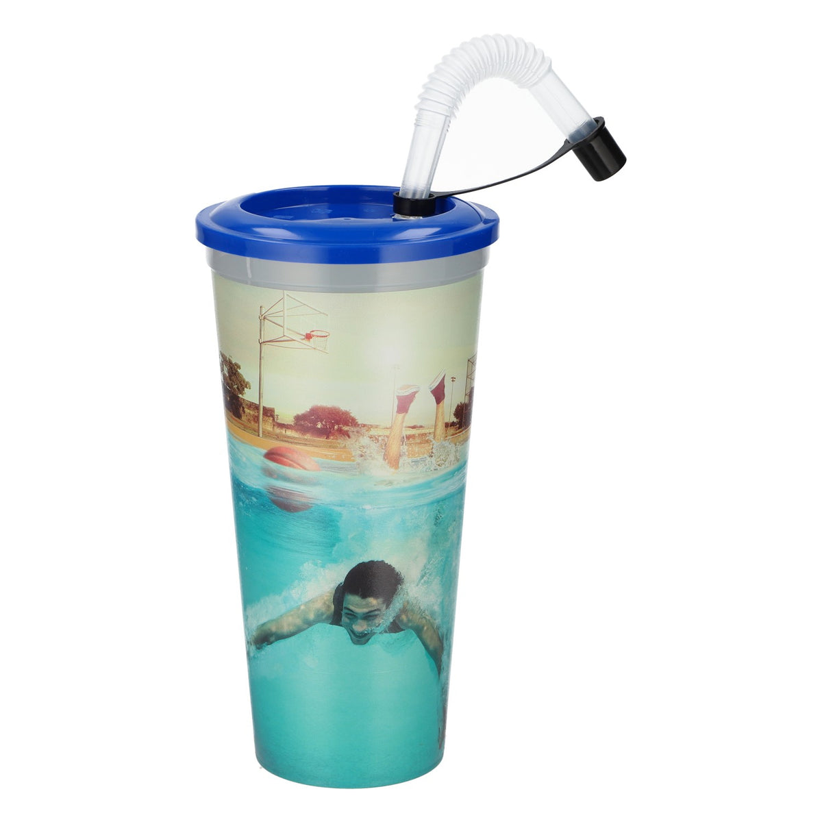 Gobelet réutilisable Coca-Cola Sprite avec paille, 0,6 l, motif « Baignade », en plastique – Vue 2