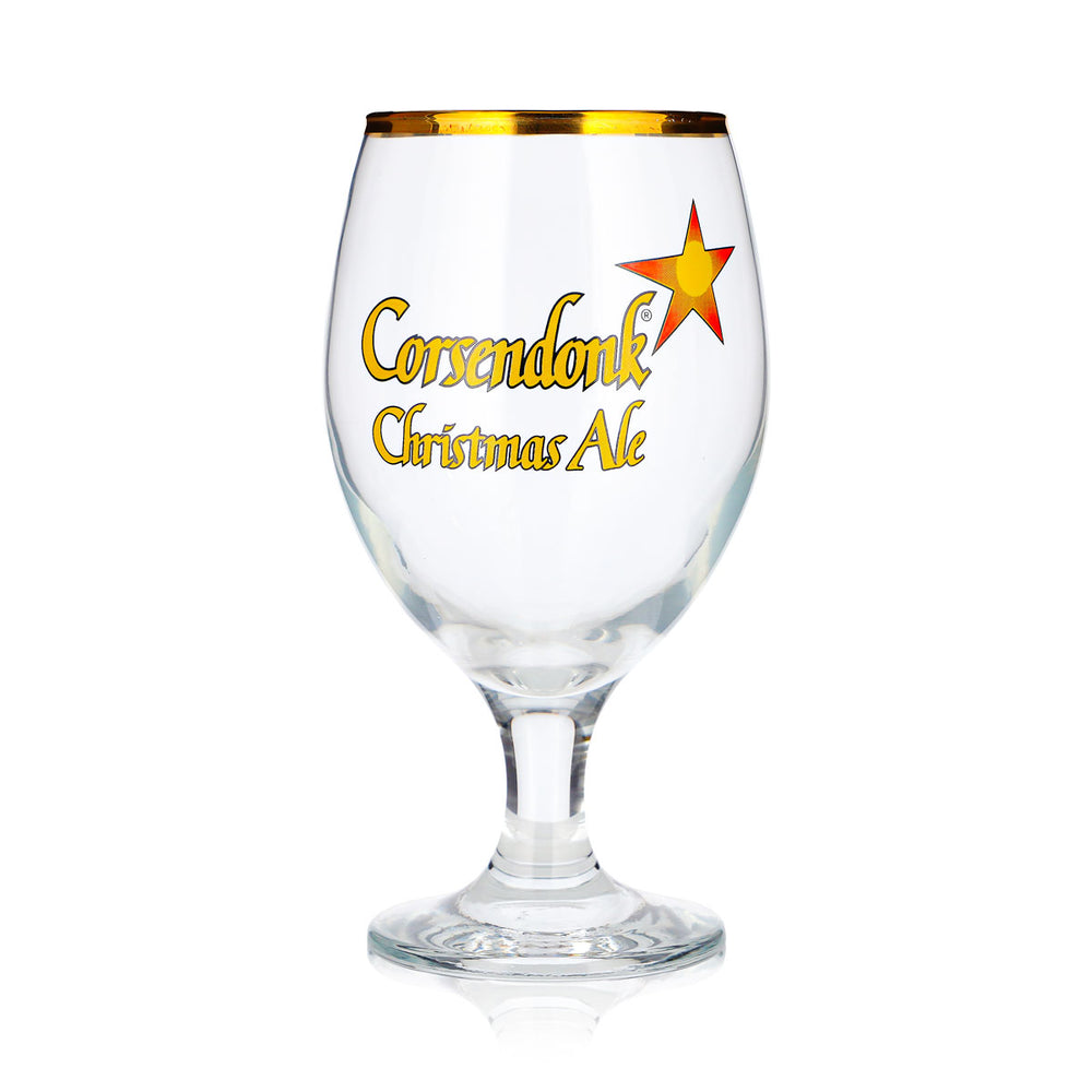 Verre à bière Corsendonk 0,4 l, forme tulipe, Christmas Ale, bord doré