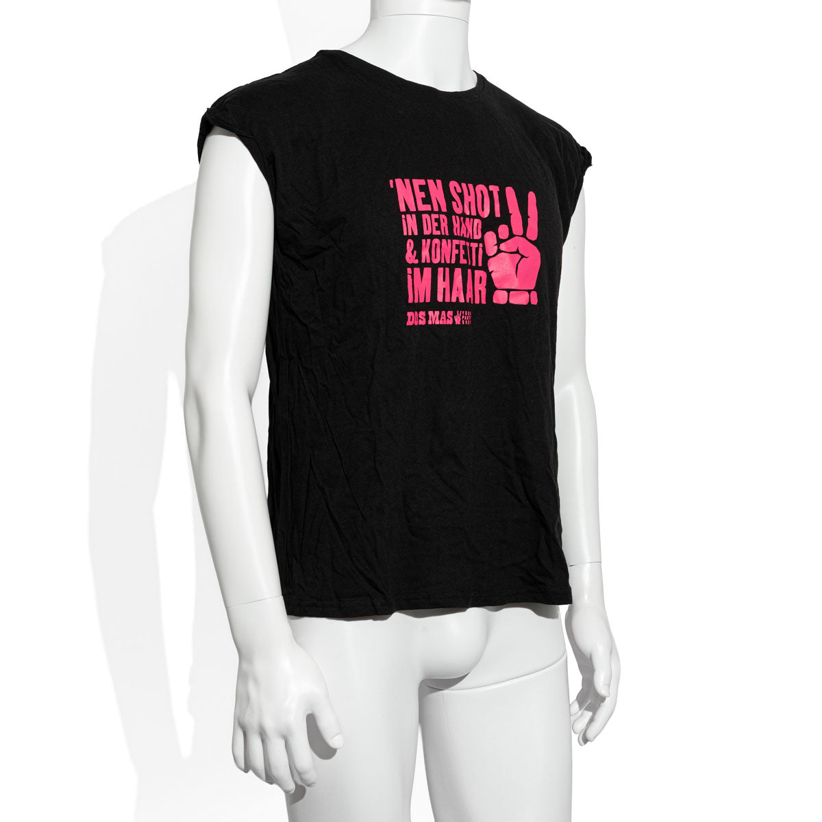 T-shirt Dos Mas Likör noir avec inscription rose, taille S/M, t-shirt pour fille « Un shot à la main et des confettis dans les cheveux » – Vue 2