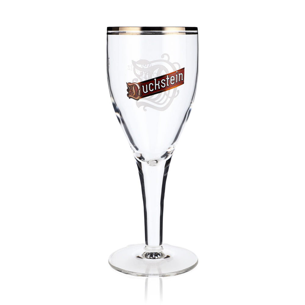 Verre à bière Duckstein 0,3 l, forme coupe, double bord platine, grand logo Sahm Harzer