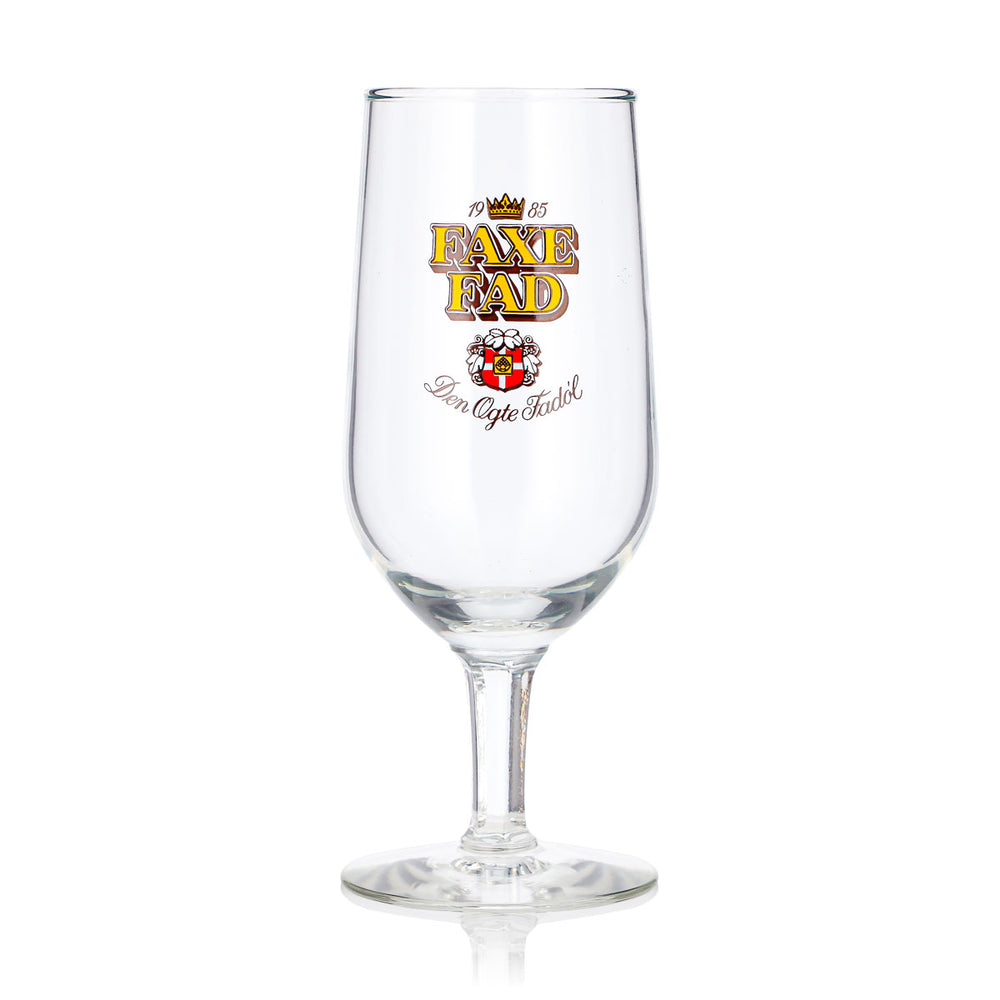 Verre à bière Faxe Fad 0,25 l, forme tulipe, logo jaune, 1985 – Verre à bière, verre à pied, verre tulipe