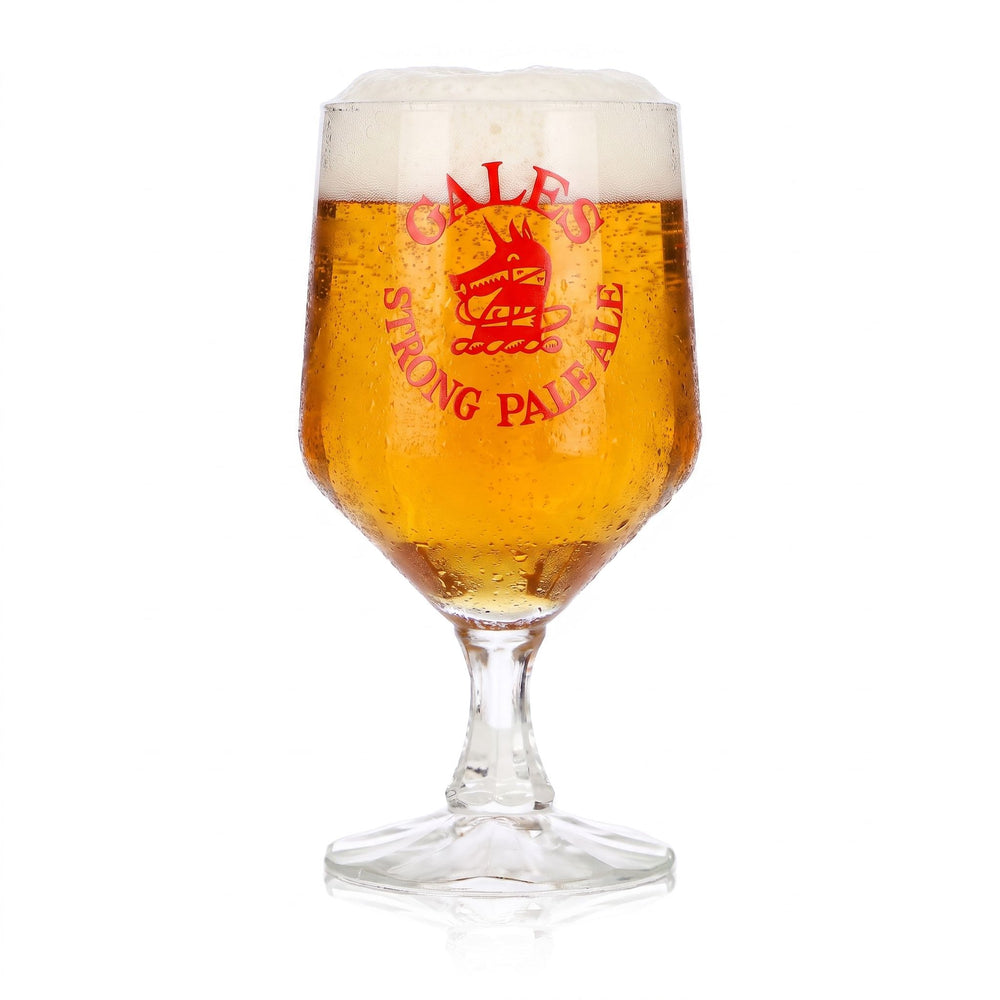 Verre à bière Gales Brewery 0,29 l, forme tulipe, « Strong Pale Ales », logo chien, logo rouge