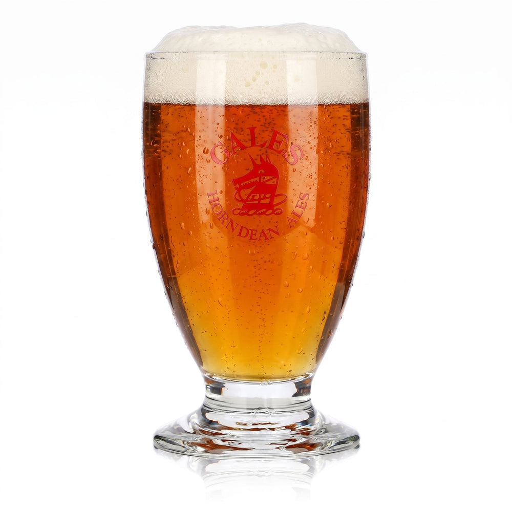 Verre à bière Gales Brewery 0,35 l, forme tulipe, Horndean Ales, logo « chiens », logo rouge