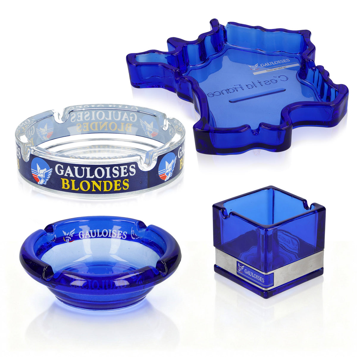 Gauloises Smoker Bundle Set composé de 3 cendriers série bleue et 1 cendrier transparent
