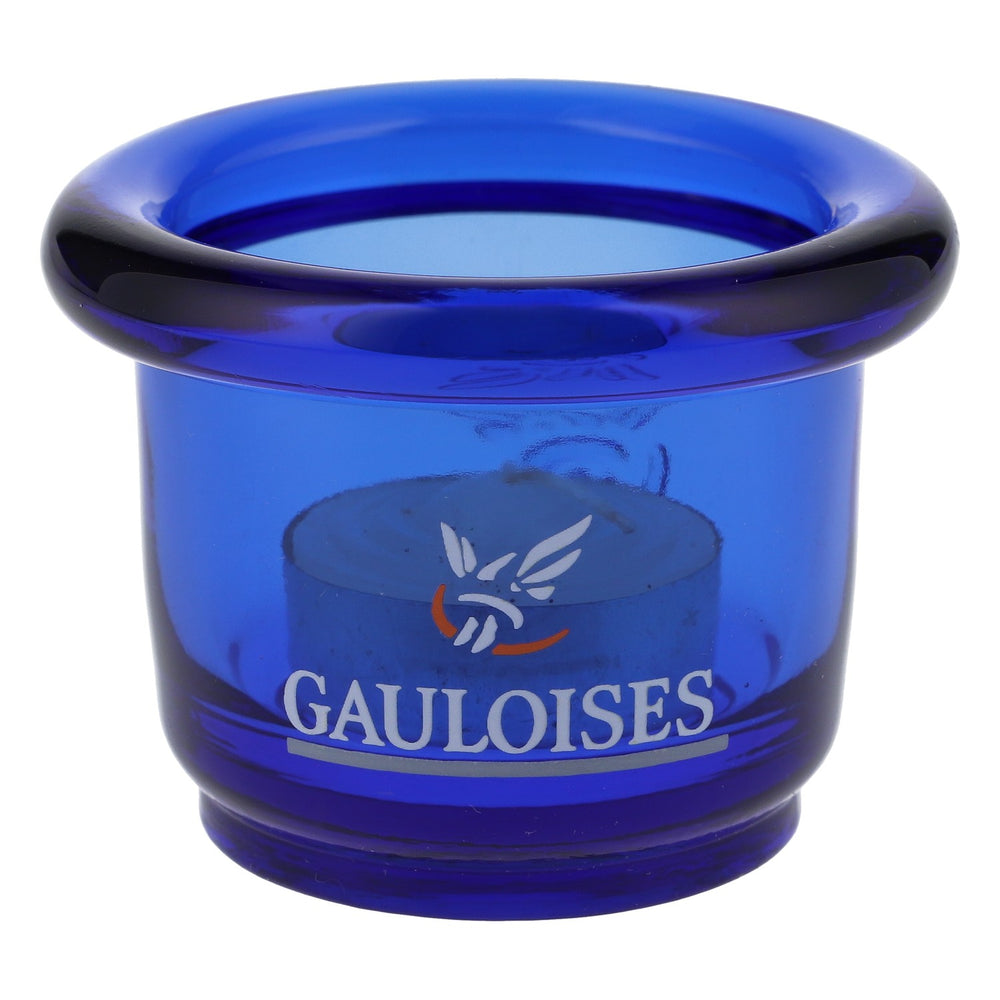 Photophore en verre Gauloises Cigarettes, rond, bleu, petit modèle