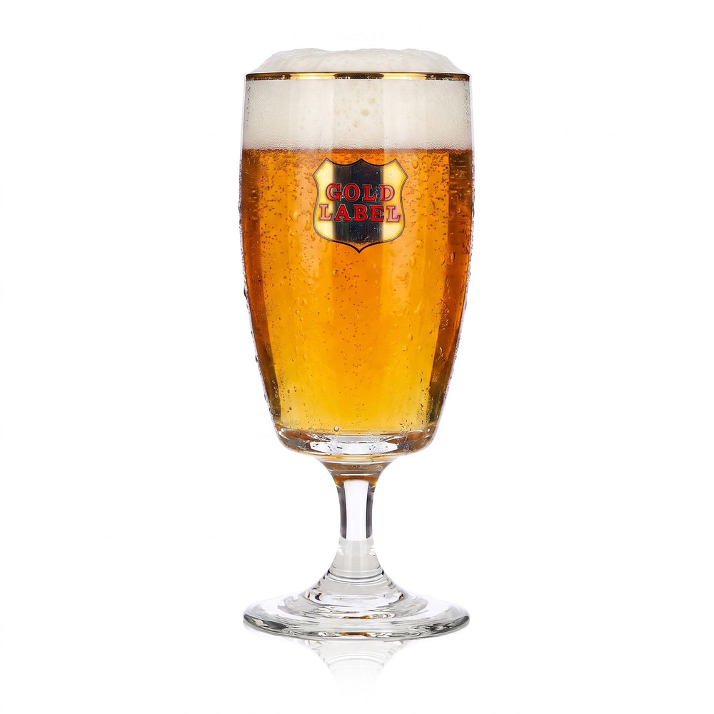 Verre à bière Gold Label, 0,24 l, forme de coupe, bord doré, logo doré