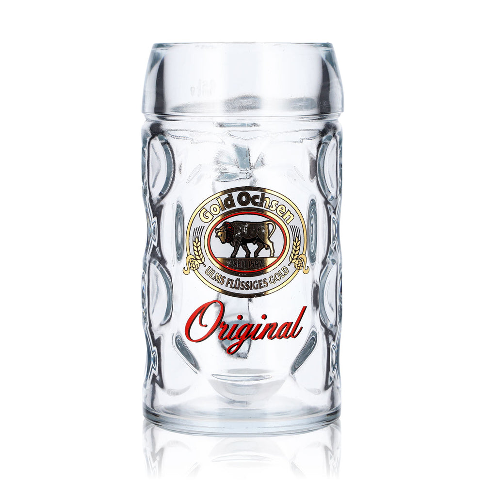 Verre à bière Gold Ochsen, chope de 0,5 l, blanc, logo doré