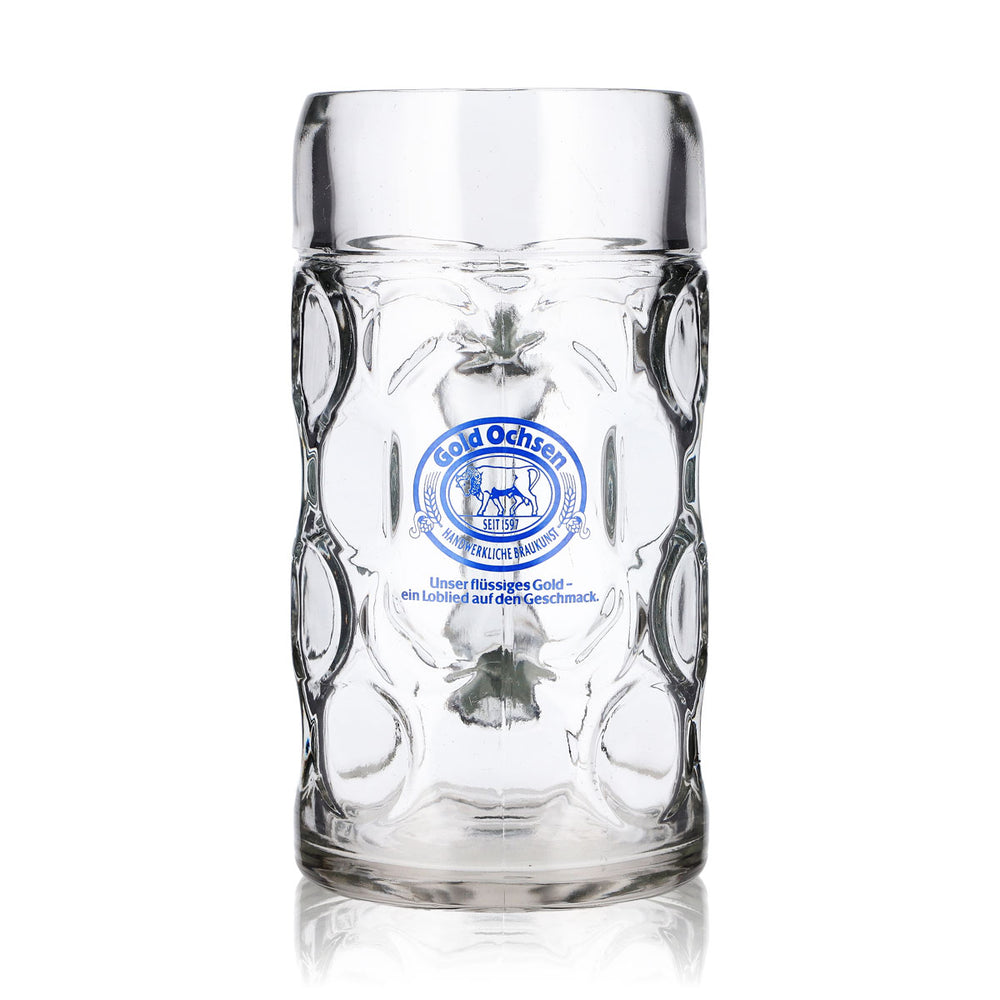 Verre à bière Gold Ochsen, chope de 1 l, logo bleu