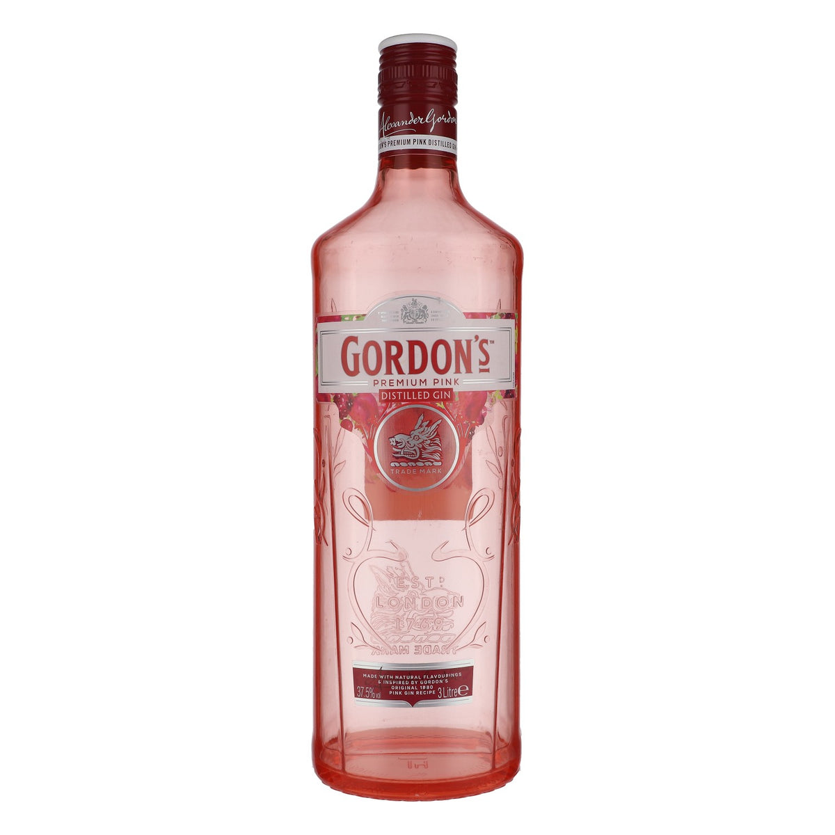 Gordon's Pink Gin BOUTEILLE VIDE en acrylique Bouteille décorative Bouteille d'exposition Vitrine 3 l