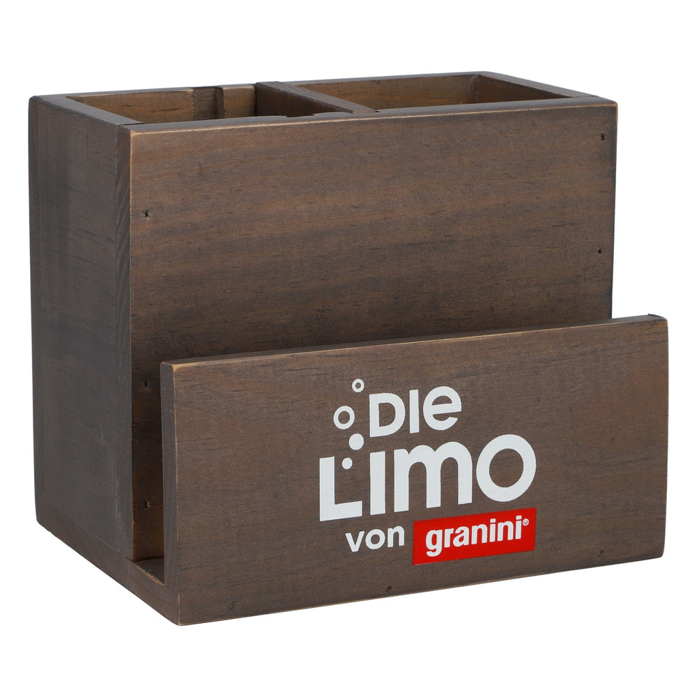 Présentoir de table Granini pour boissons non alcoolisées Porte-cartes Porte-couverts Aspect bois