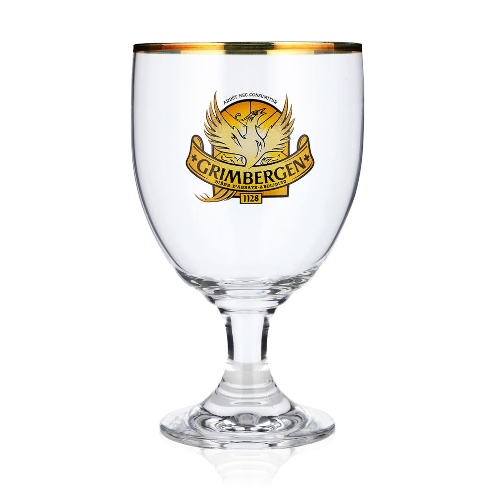 Verre à bière Grimbergen 0,5 l, forme de coupe, motif Phoenix, bord doré, Ritzenhoff