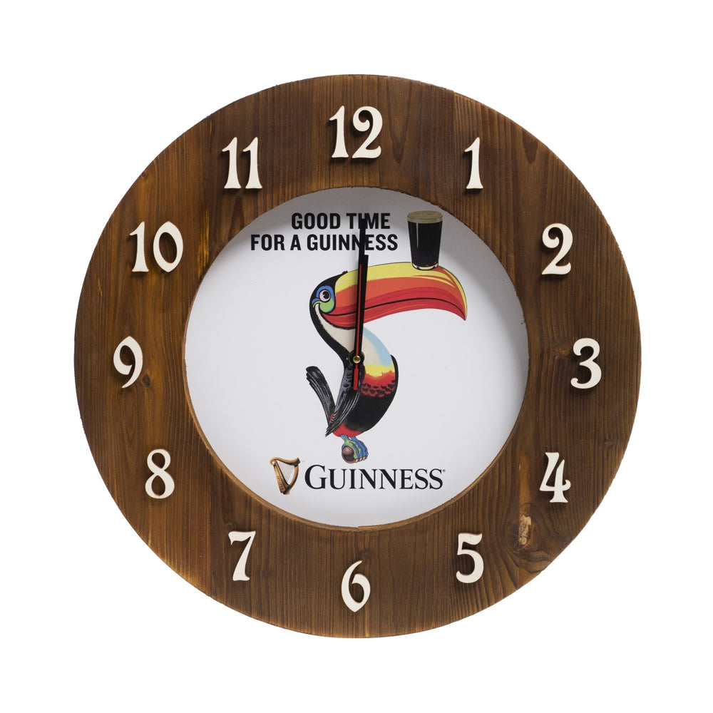 Horloge Guinness Beer 47 cm en bois, décoration murale pour bar, panneau publicitaire toucan, pour les fans