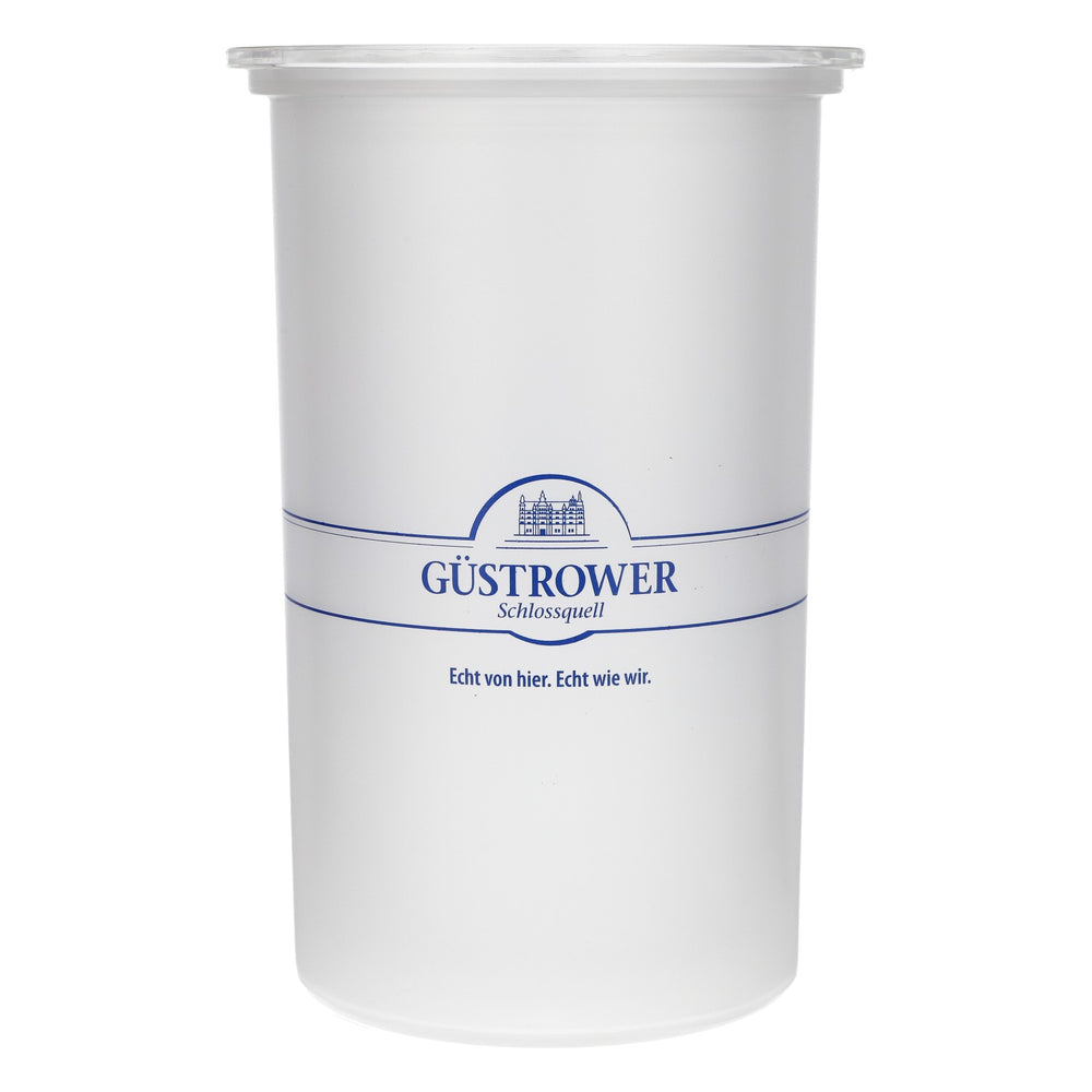 Refroidisseur de bouteilles d'eau Güstrower Schlossquell en verre dépoli avec logo bleu