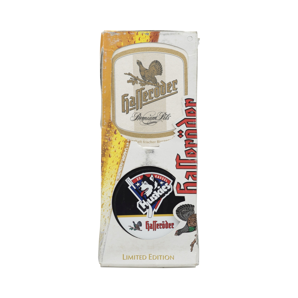 Hasseröder Bière Hockey-Puck Huskies avec sous-verres en verre et sous-verres de hockey sur glace