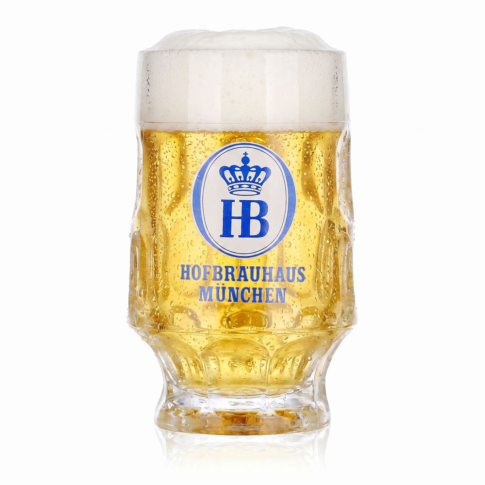 Verre à bière HB Munich 0,25 l, cruche, relief, logo bleu et blanc