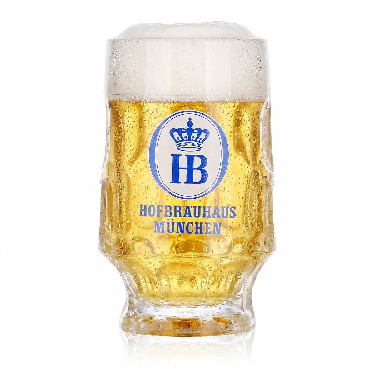 Verre à bière HB Munich 0,25 l, cruche, relief, logo bleu et blanc