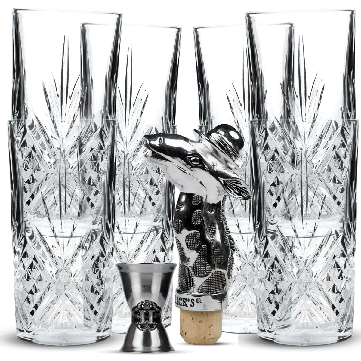 Hendricks Gin Bar Bundle Set II composé de 6 verres LD, 1 doseur, 1 bec verseur en métal