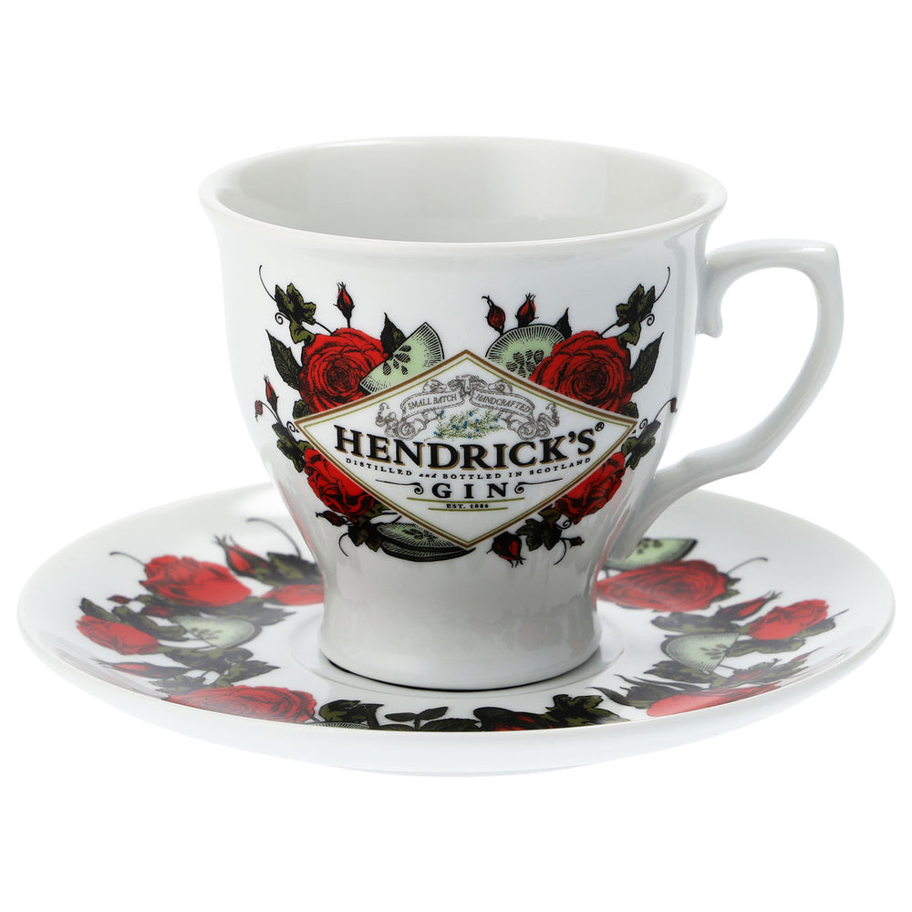 Ensemble de tasses en céramique blanche « Hendricks Gin » avec soucoupe