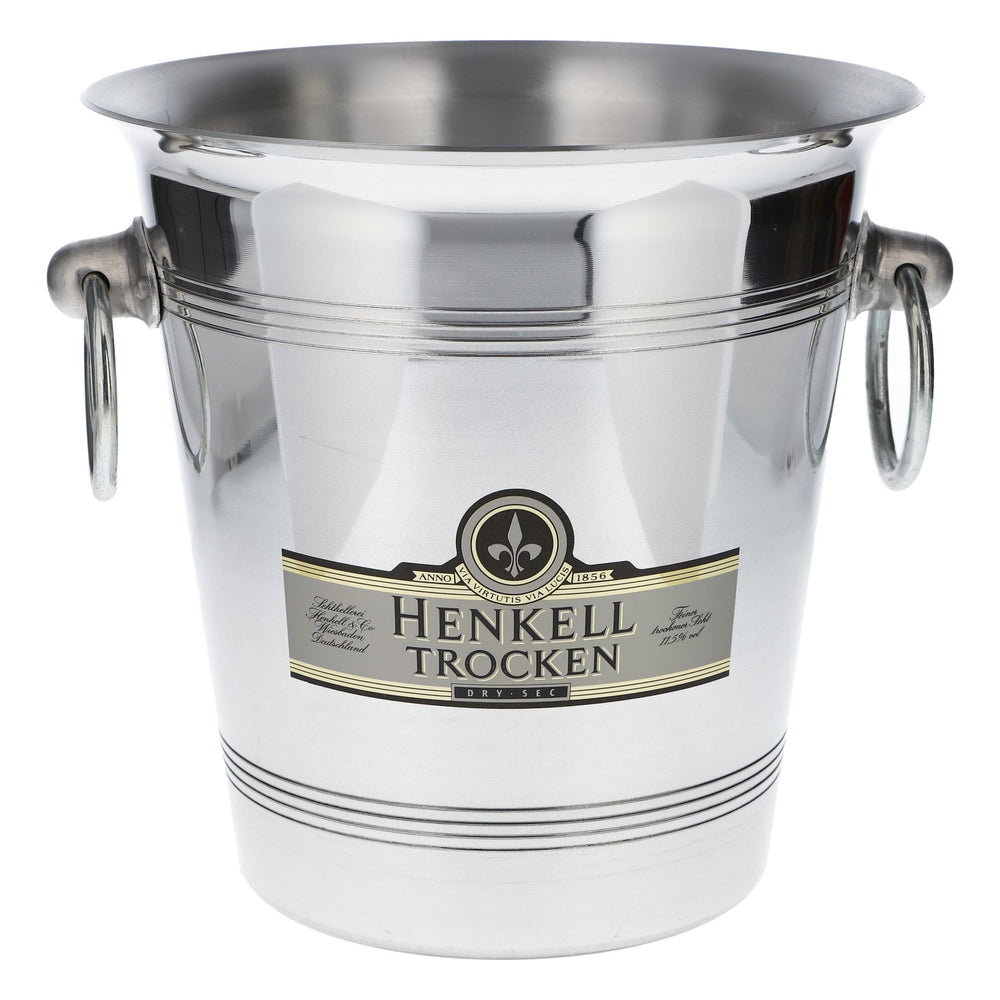 Seau à champagne Henkell avec poignée, refroidisseur de bouteilles et bac à glaçons, en métal argenté
