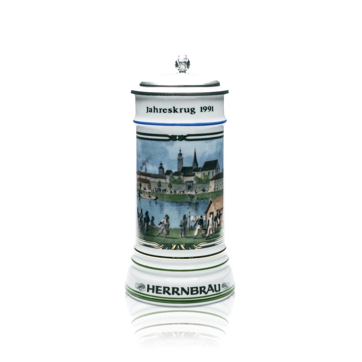 Herrnbräu Bierkurg Verre Chope annuelle 1991 Couvercle en étain Certificat Collectionneur Chope